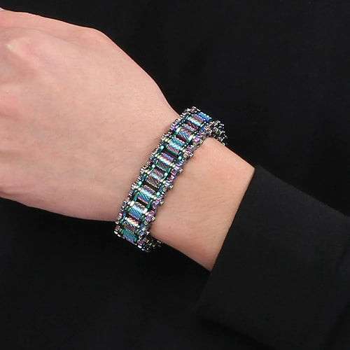Casting Stainless Steel Man Bracelet 15MM Width Bike Motorcycle Chain Men's Bracelets & Bangles for Men 5 Color Bikers'
