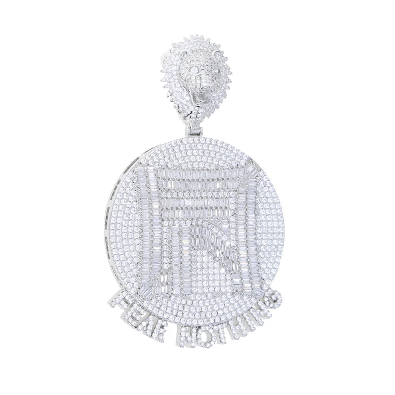 Iced Out Fear Nothing Lion Pendant — Two-Tone