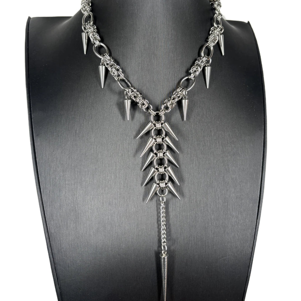 Punk Grunge Goth Rivet Geometric Long Pendant Chain Necklace