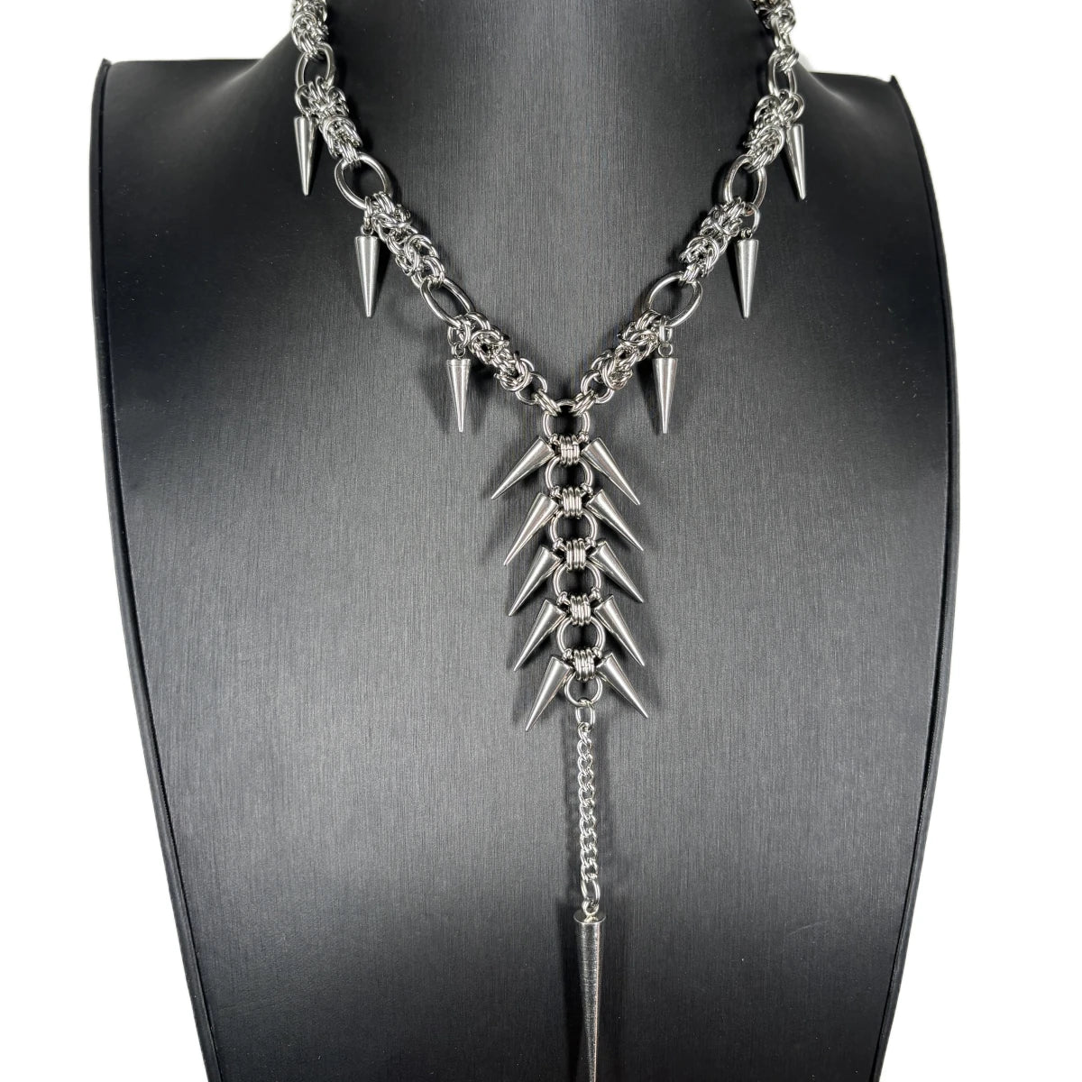 Punk Grunge Goth Rivet Geometric Long Pendant Chain Necklace