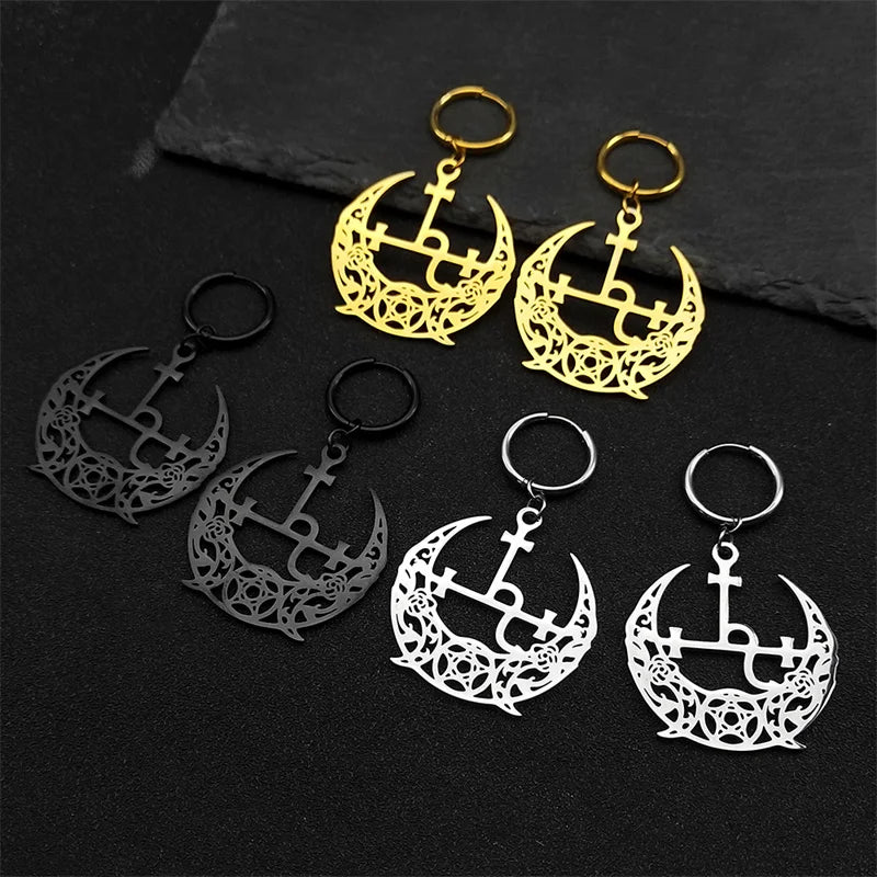 Star Moon Gold Hoop Earrings — Stainless Steel