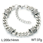 Kalen Vintage Stainless Steel Twisted Barbed Wire & Wrapped Cuban Bracelet Men‘s Adjustable Gothic Punk Women’s Wrist