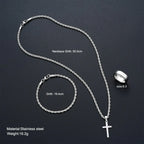 Smooth Cross Pendant Necklace Bracelet Ring Set — Stainless Steel
