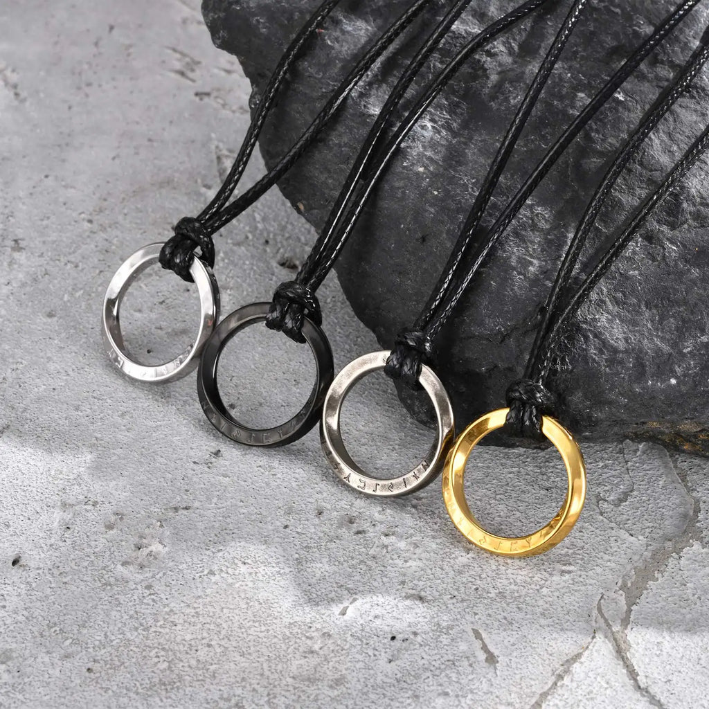 Vnox Retro Niche Viking Mobius Necklaces For Men Stainless Steel Round Pendant With 60cm Rope/Metal Chain Four Color