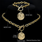 Saint Michael Angel Necklace Bracelet Set — Gold