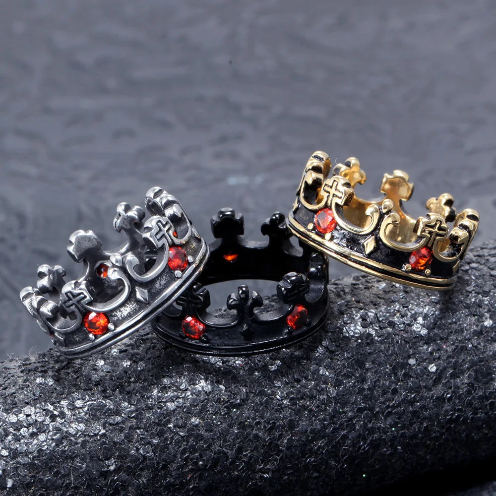 Royal Crown Ring with Red Rhinestones — Stainless Steel