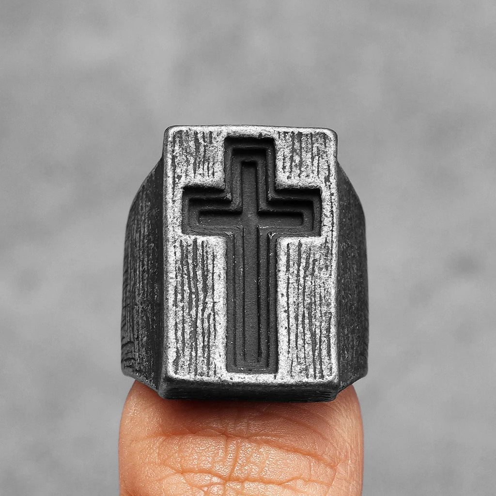 Black Cross Bible Ring — Stainless Steel