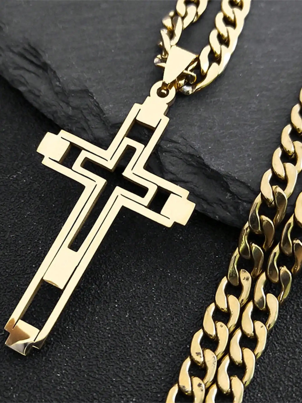 2025 Hip Hop Cross Stainless Steel Chain Necklace, Gold Long Pendant Necklace, Unisex