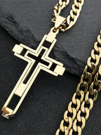 2025 Hip Hop Cross Stainless Steel Chain Necklace, Gold Long Pendant Necklace, Unisex
