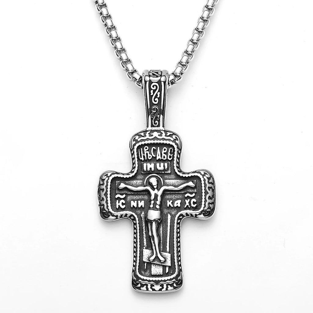 Jesus Cross Rune Pendant — Stainless Steel