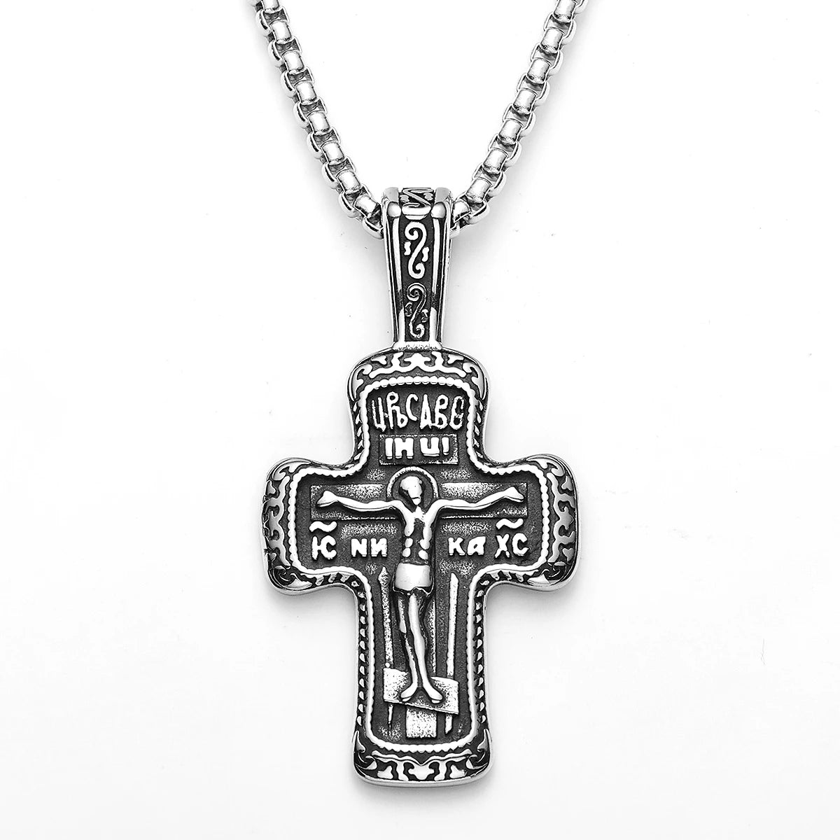 Jesus Cross Rune Pendant — Stainless Steel