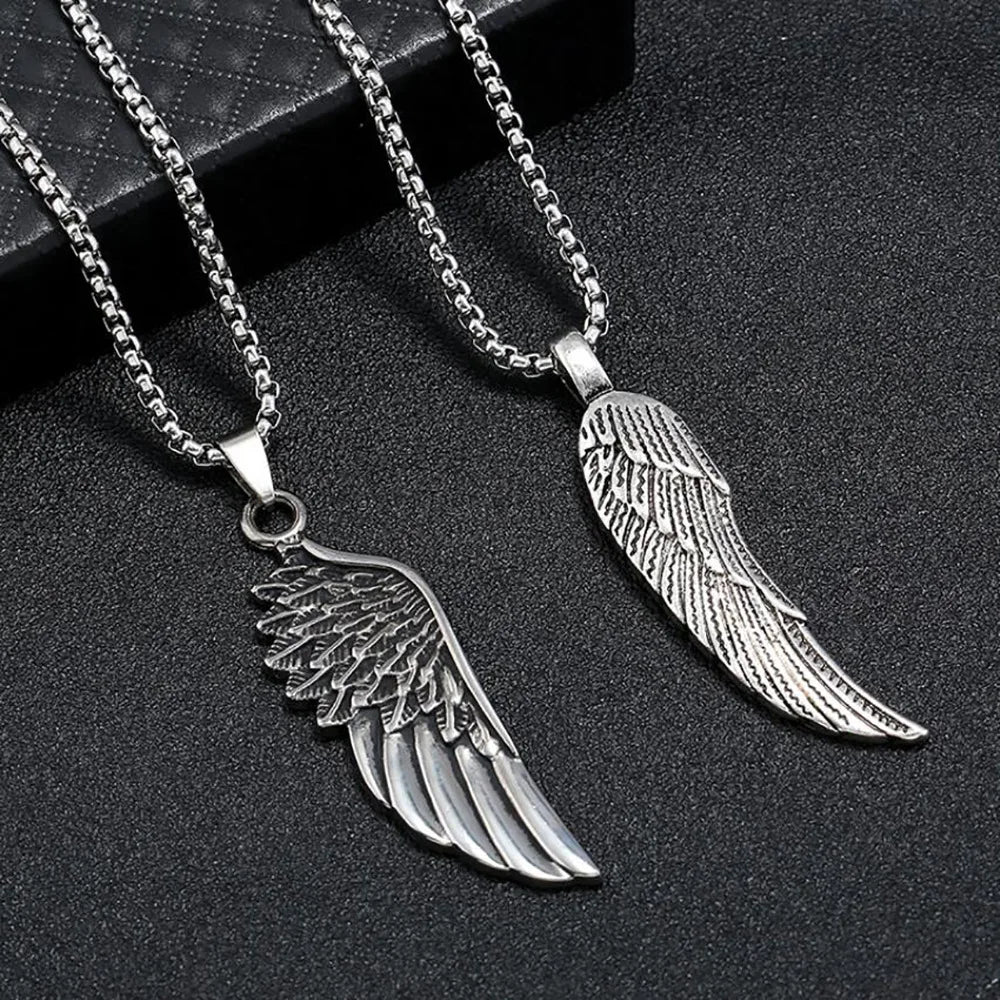 Silver Feather Wings Angel Pendant Necklace