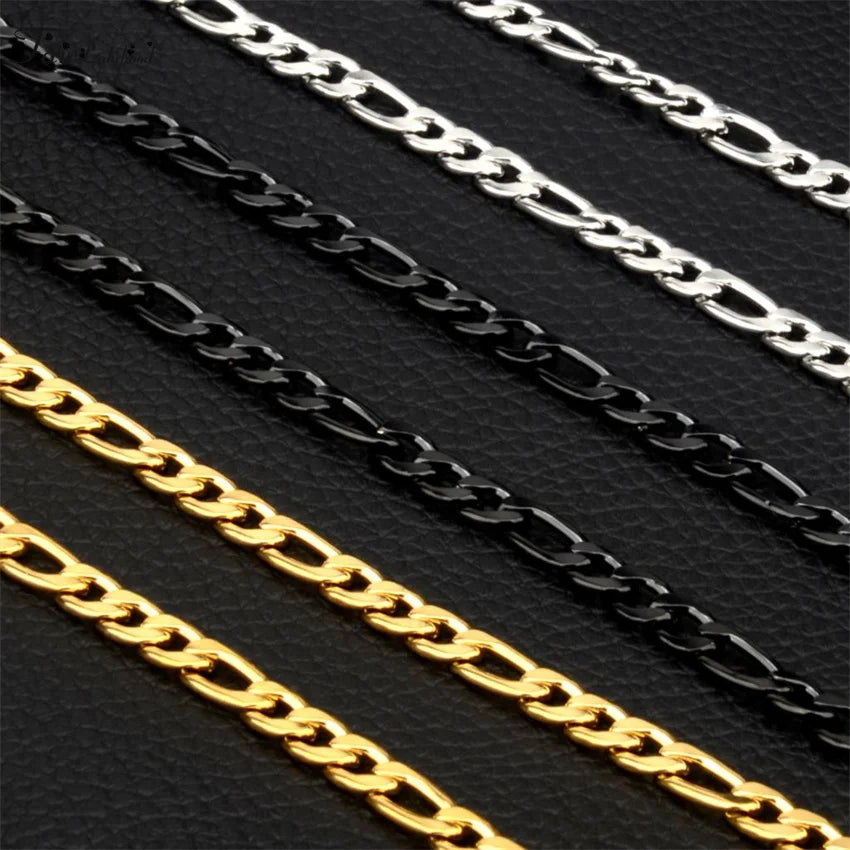 Fashion New Figaro Chain Necklace For Men Punk Silver Color Stainless Steel Long Necklace Men Hip Hop Jewelry Gift
