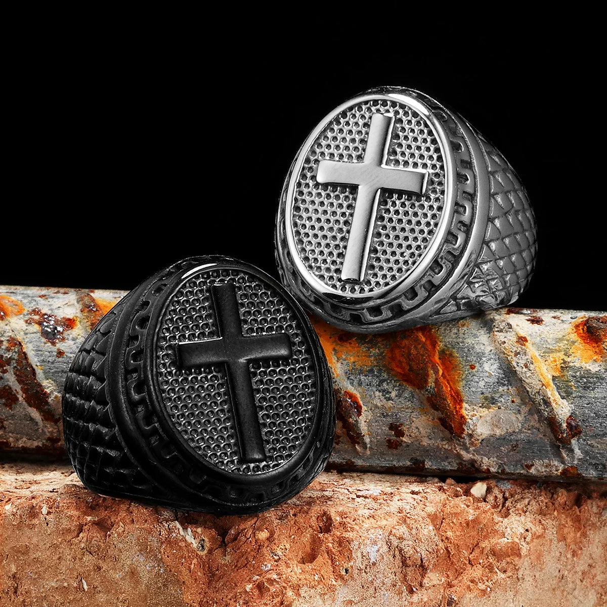 Christian Cross Black Religon Men Rings Stainless Steel Punk Cool Stuff Fashion Accessories Jewelry For Women Gift
