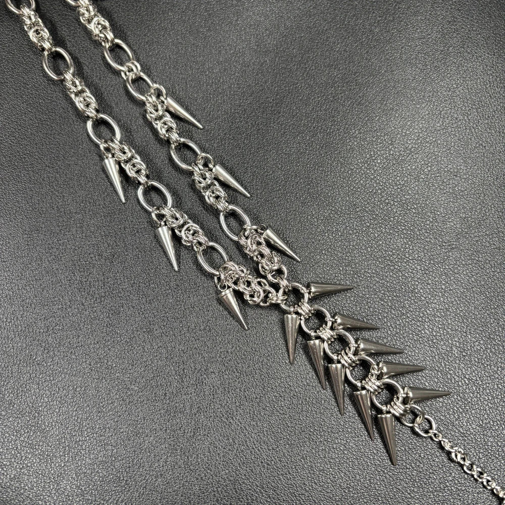 Punk Grunge Goth Rivet Geometric Long Pendant Chain Necklace