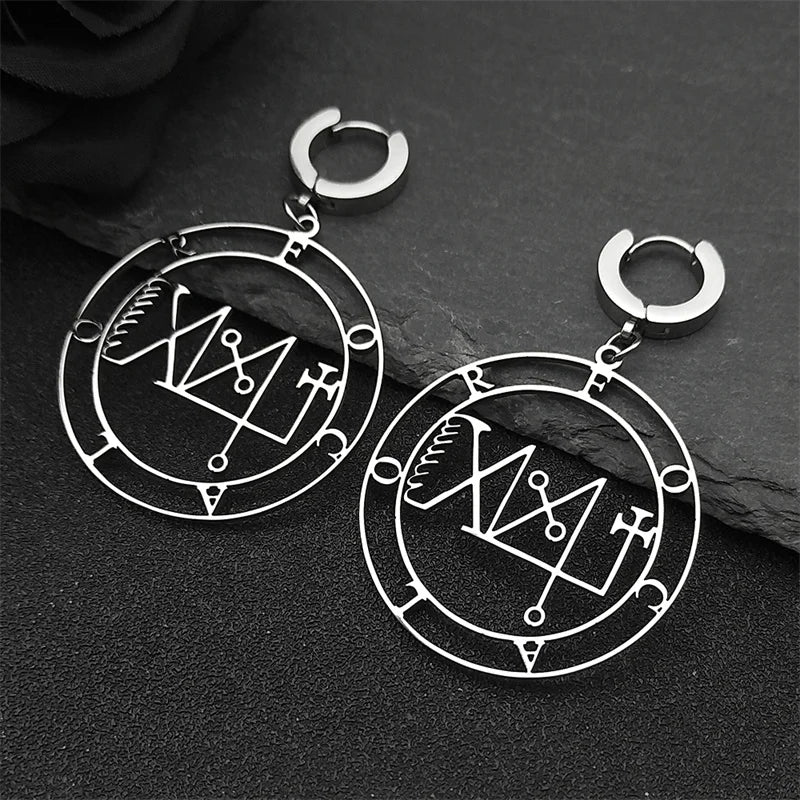 Baphomet Steel Earrings Sigeal Sigil Lucifer Satan