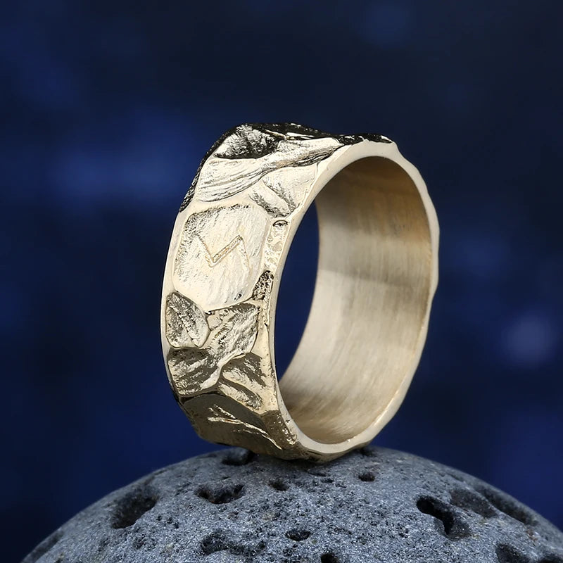 Odin Norse Viking Rune Amulet Gold Ring — 316L Stainless Steel
