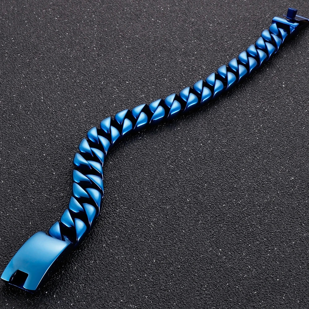 316l Stainless Steel Cuban Chain Men's Necklaces Bracelet for Man Blue Rainbow Nickel-Free Hypoallergenic Jewelry Gift