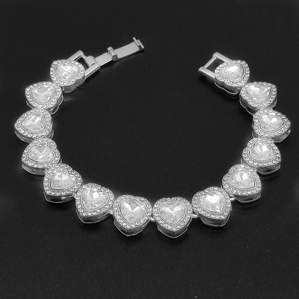 AAA Rhinestone Square Heart Shape Iced Out Tennis Chain Necklace Bracelet For Men's Chains Hip Hop Jewelry Wome On The Neck Gift
