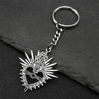 Heart Key Steel Pendant Flaming Sacred Thorns