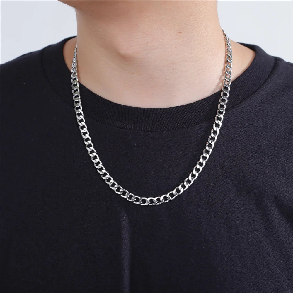 4mm-12mm Cuban Chain 925 sterling silver Necklaces for Men Male Chains Figaro Box Chain Choker Punk Jewelry 45cm 50cm 60cm