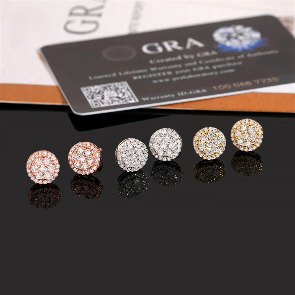 Full Moissanite D Color Women's Hip-hop Round Earrings 925 Silver Screw Ear Stud High Quality Fine Jewelry for Women men Gift