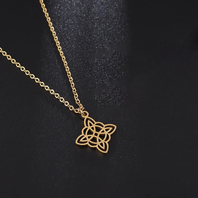 Silver Color Stainless Steel Pattern Witch Knot Pendant Necklace Celtic Knot Lucky Jewelry Christmas Gift for Friends Family