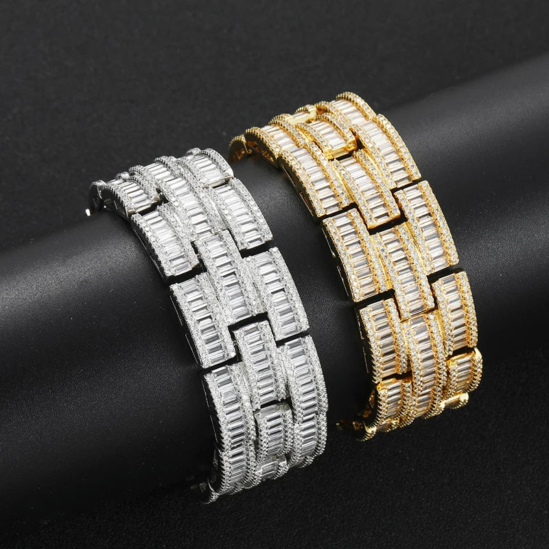25mm Wide Iced Out Link Chain Bracelet