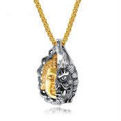 Gothic Buddha Demon Cuban Chain Necklace — Two-Tone, 21in