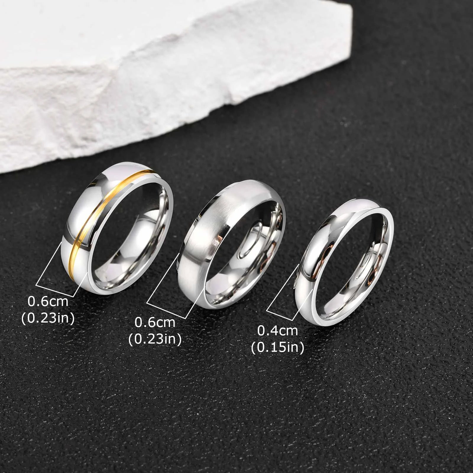 Vnox 3pcs/set Men's Stainless Steel Rings Set, Black Silver Gold Color Wedding Band, Anniversary Birthday Party Jewelry