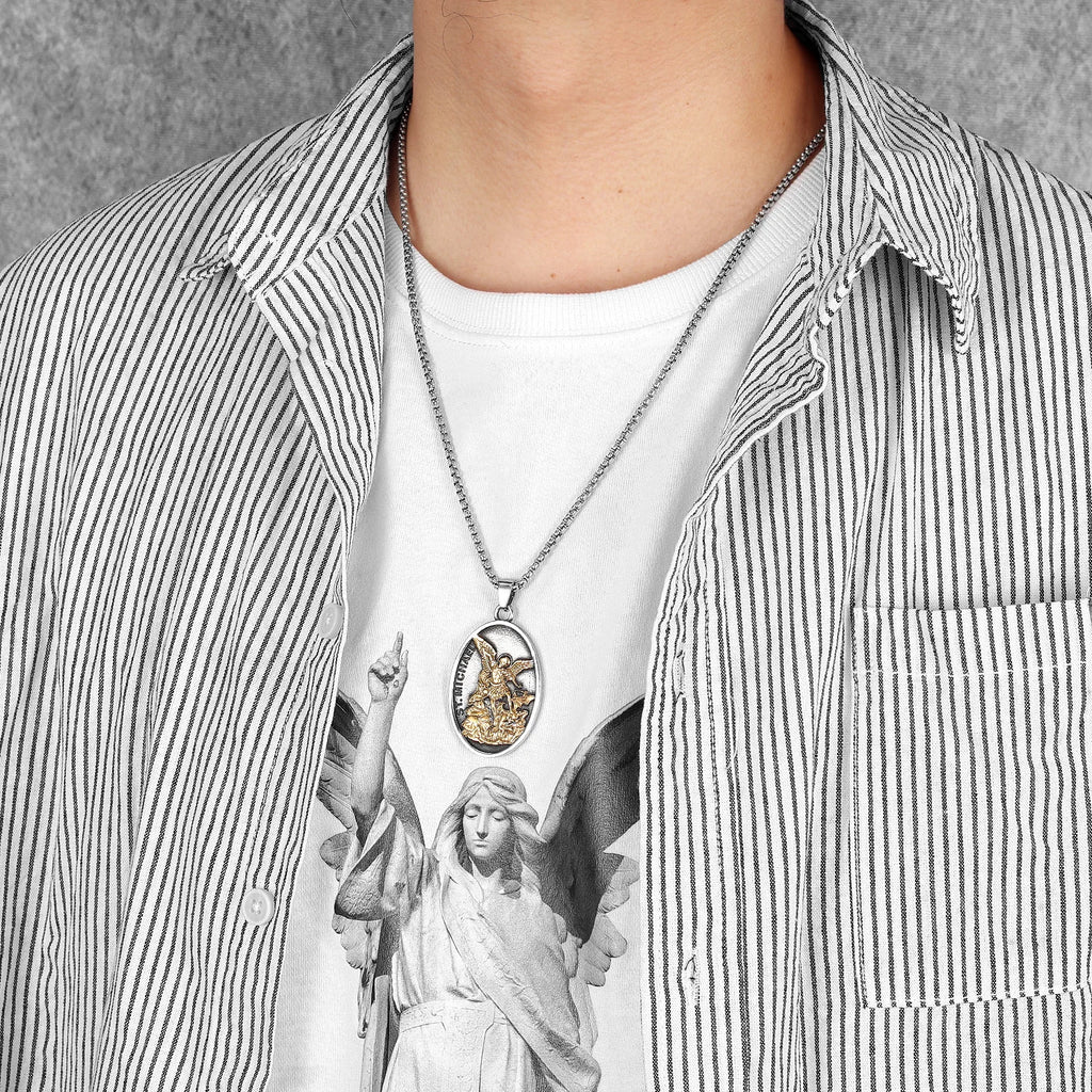 Archangel Pendant 316L Stainless Steel St.Michael Necklaces Men Amulet Chain Punk Retro Jewelry Accessories Best Gift Wholesale