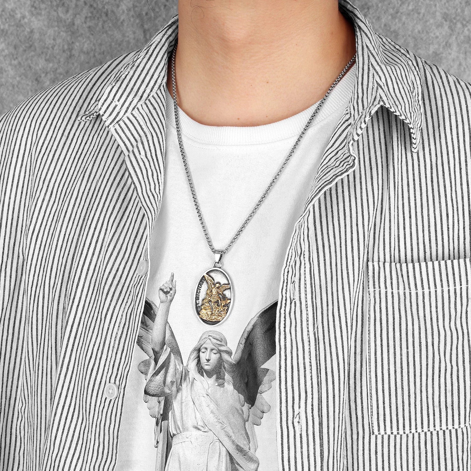 Archangel Pendant 316L Stainless Steel St.Michael Necklaces Men Amulet Chain Punk Retro Jewelry Accessories Best Gift Wholesale
