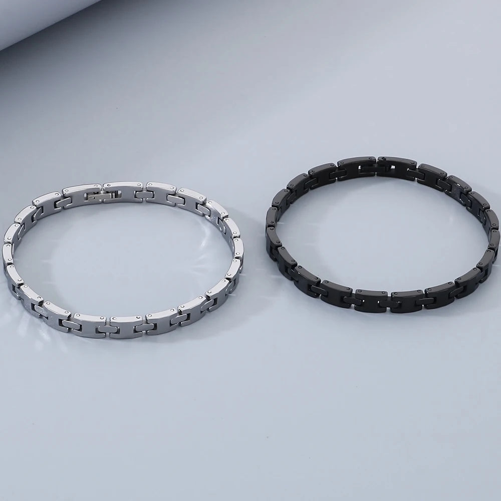 Never Scratched Tungsten Steel Men's Bracelets Black Silver Color 6MM Width H Style Link Chain Bracelet for Man Women