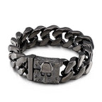 Fongten Gothic Skull Bracelets For Men Ancient Silver Color Stainless Steel Cuban Chain Heavy Bracelet Bangle Jewelry Wholesale