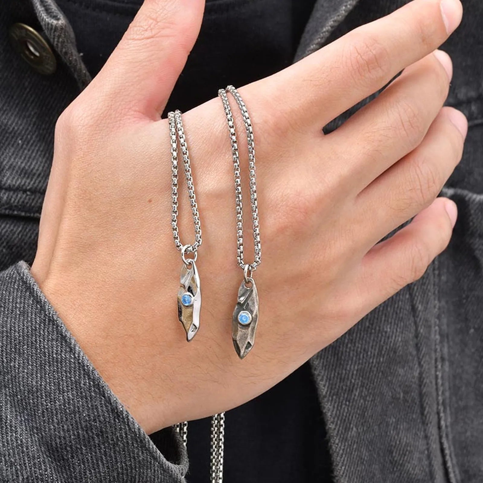 Blue Stone Pendant Necklace — Stainless Steel