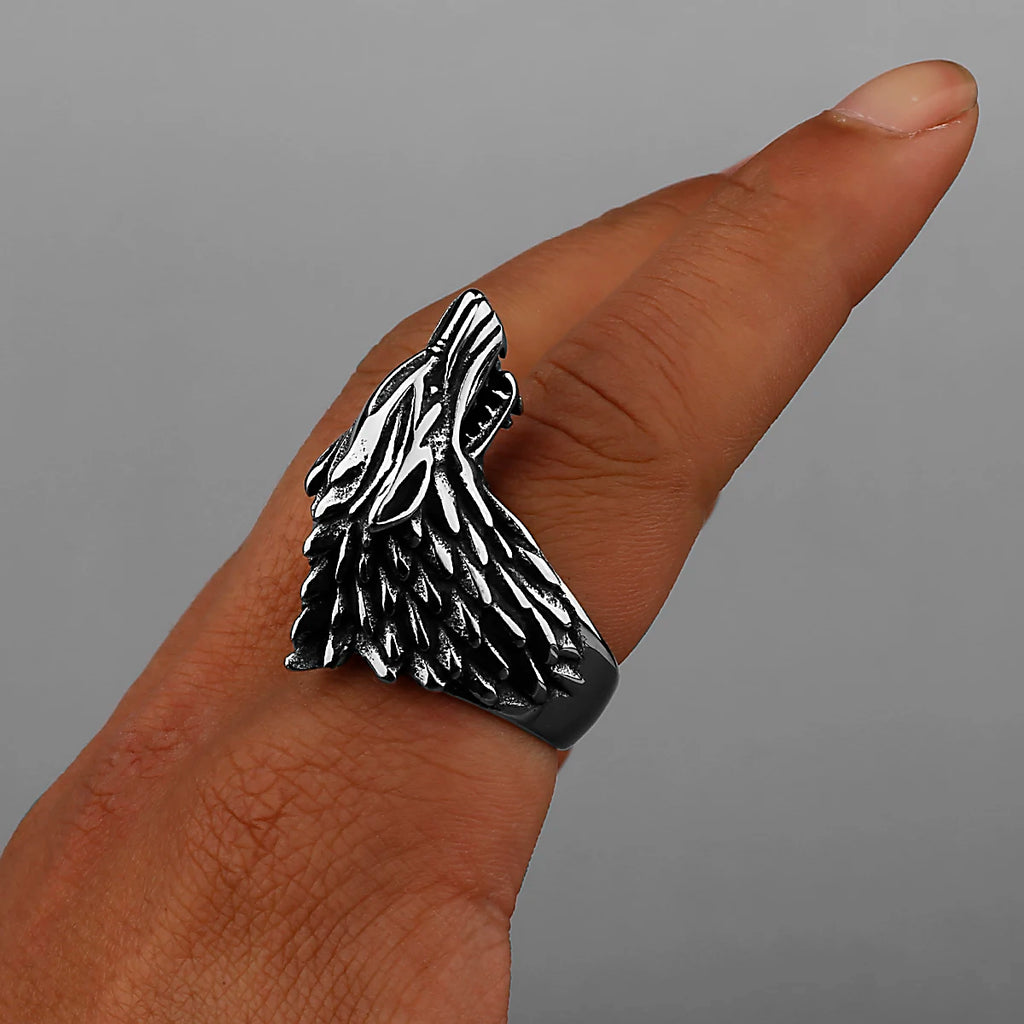 Viking Domineering Wolf Head Ring Men's Fashion Personality Creative Temperament Stainless Steel Ring Jewelry Gift
