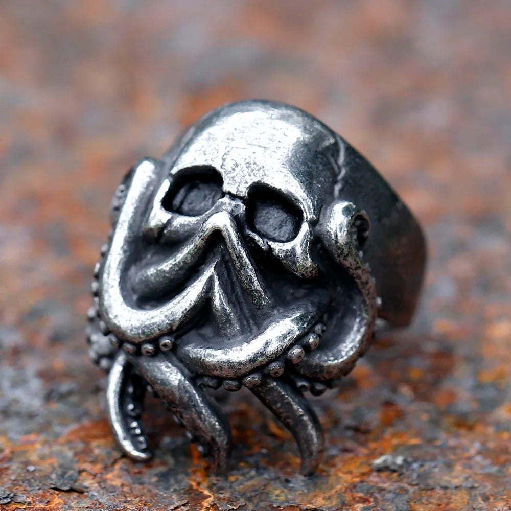 2024 New Goth Octopus Skull Ring Punk 316L Stainless Steel Seaman Rings Men Biker Jewelry Gift for Sailor
