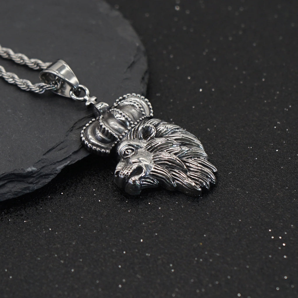Crown Lion Steel Pendant European American Retro