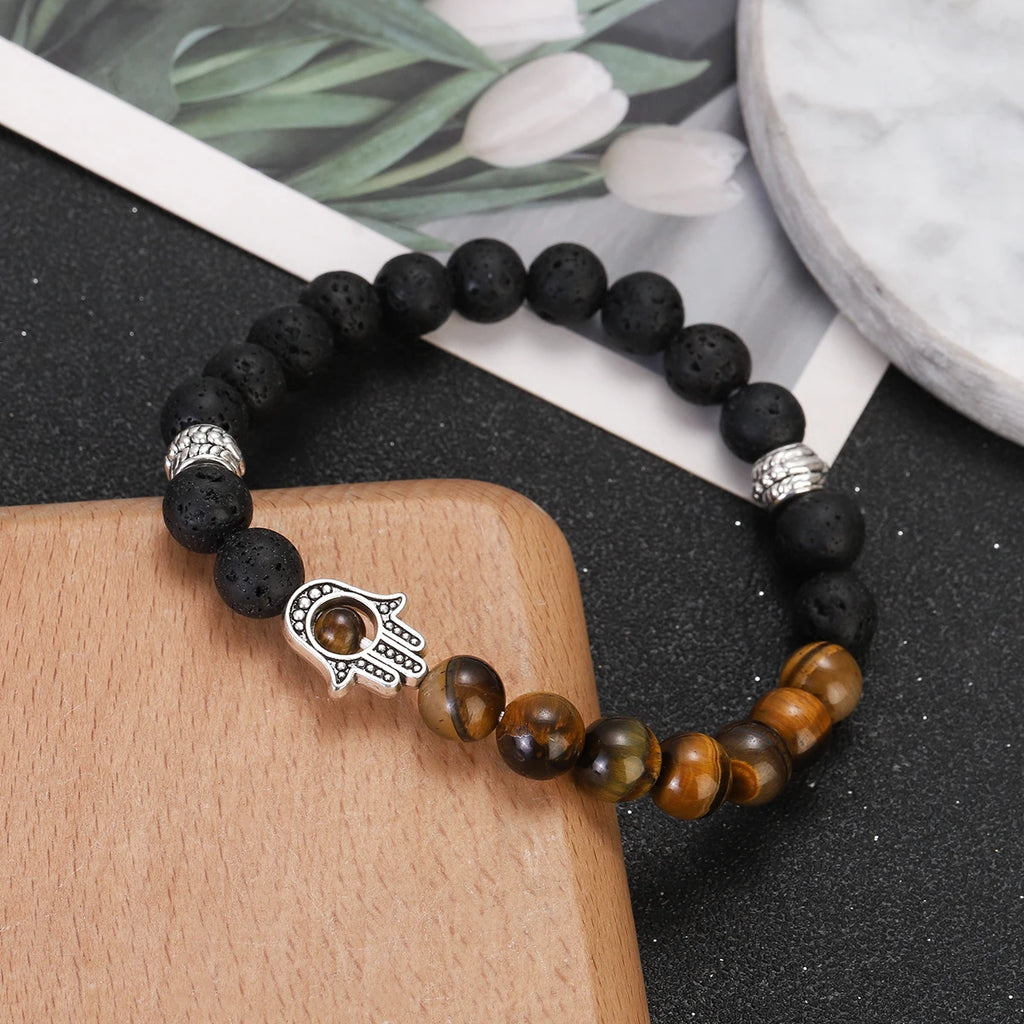 Tiger Eye Lava Bead Chakra Bracelet