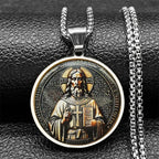 Seal of Seven Archangels Medal Stainless Steel Glass Necklace Seal of Solomon Talisman Necklace Protection Jewelry
