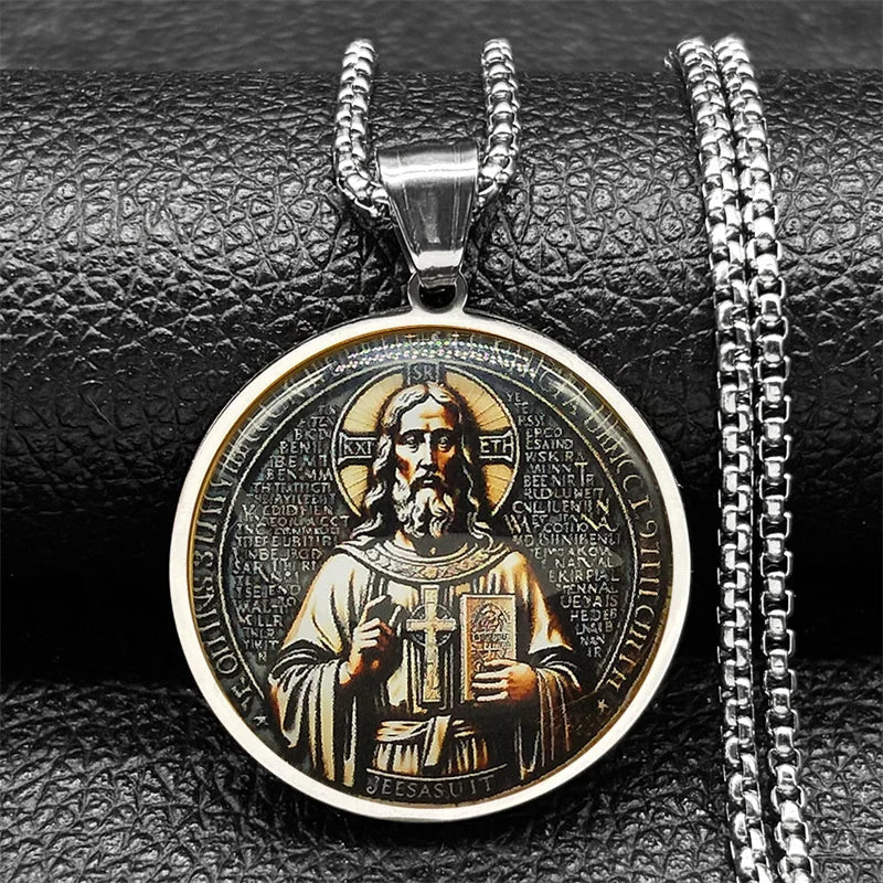 Seal of Seven Archangels Medal Stainless Steel Glass Necklace Seal of Solomon Talisman Necklace Protection Jewelry