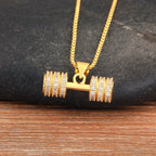 Fashion Crystal Barbell Dumbbell Pendant Necklace Fitness Weightlifting Necklace Women's Gym Sports Copper Jewelry Gift
