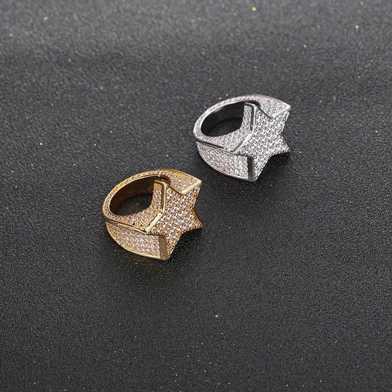 Hip Hop Star Rings for Men Women Diamond Cuban Ring Rapper Party 18K Gold Plated Fine Jewelry Gifts for Men Gilrs Boys