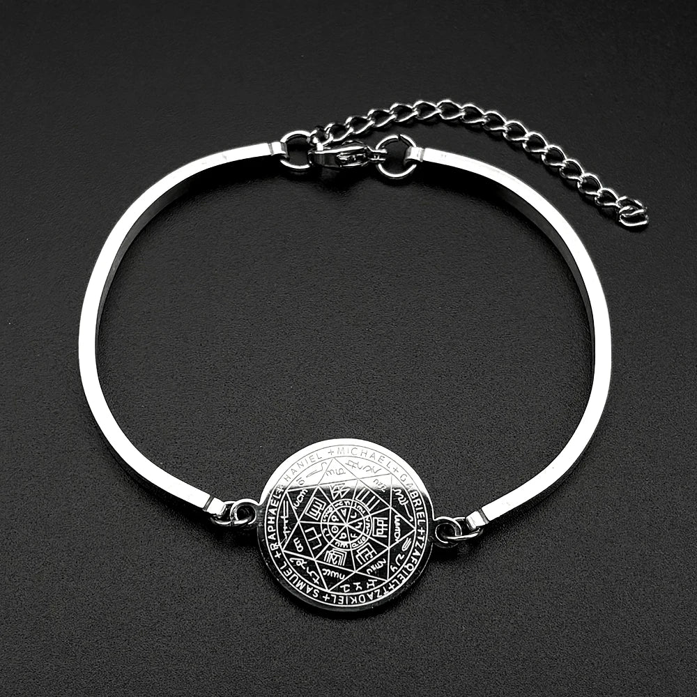 Seven Archangels Stainless Steel Bracelet for Women Men Seal of Solomon Talisman Christian Adjustable Hand Chain
