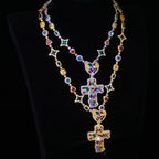 Cross Pendant Necklace Iced Out Multi-Color CZ
