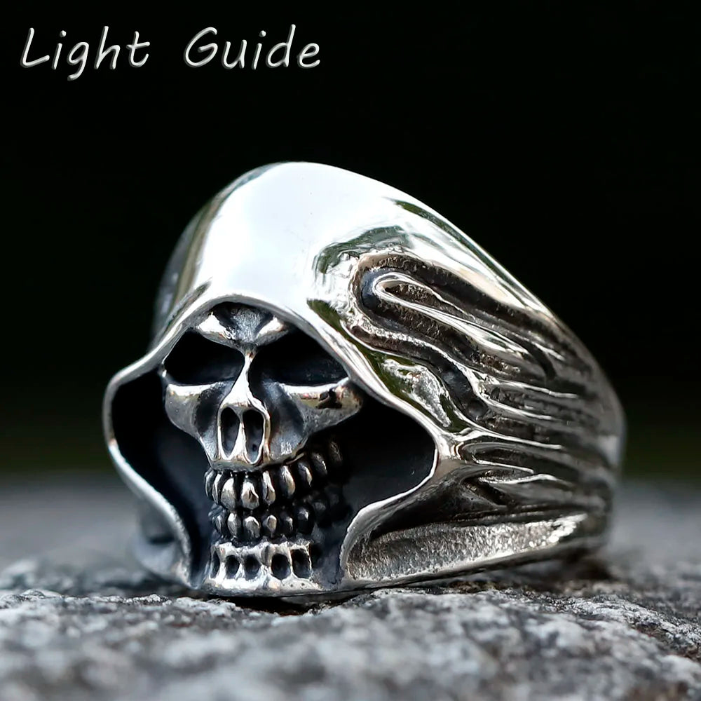 2022 NEW Men's 316L stainless steel ring punk death skull Ring For Men fashion for teen hip hop Halloween Jewelry free
