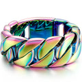 Men's Heavy Big Chunk 32MM Width Curb Cuban Link Chain Bracelet Man Blue Rainbow 316L Stainless Steel Jewelry Birthday