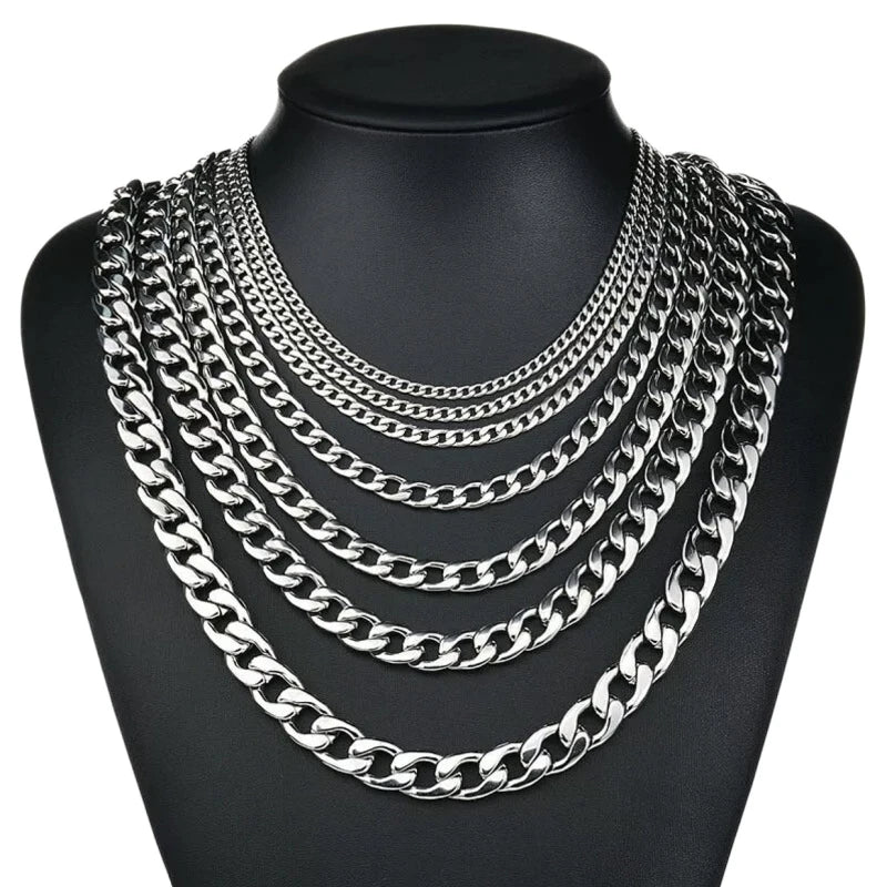 316L Stainless Steel Cuban Link Chain Flat Necklace For Men Jewelry Accessories Male Neck