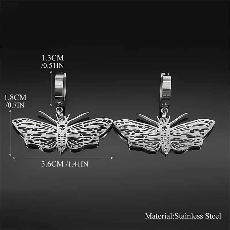 Silver Earrings Witchcraft Moth Dangle Vintage