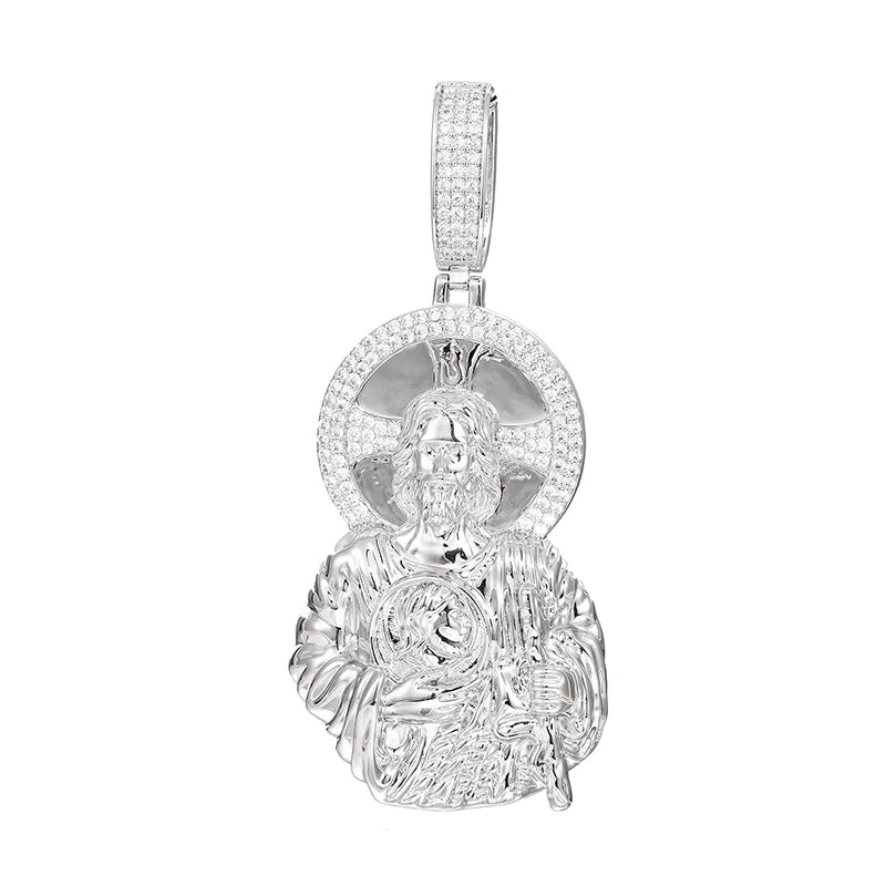 Iced Out Cross Jesus Piece Pendant Necklace — Copper Alloy